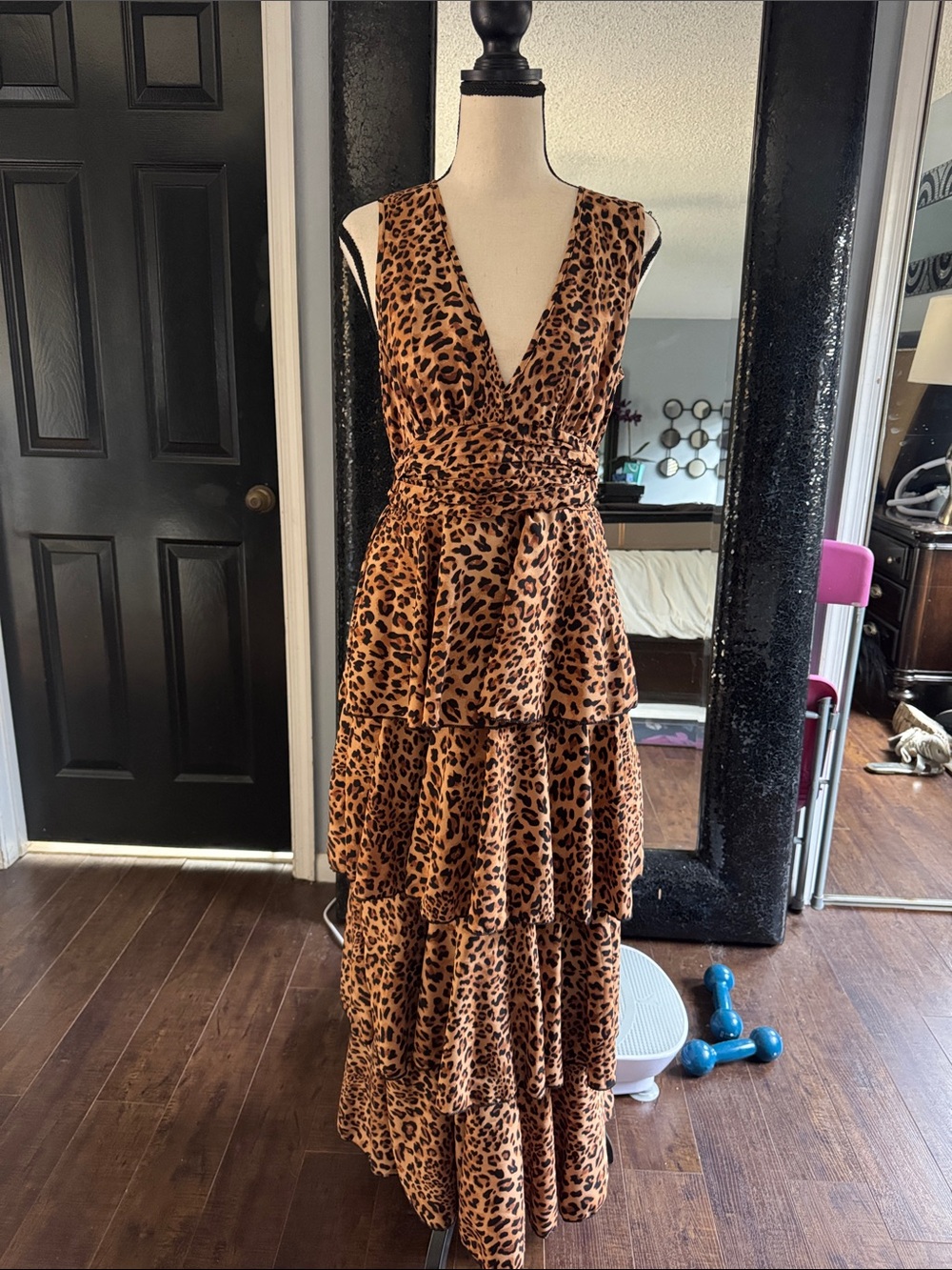 SHEIN Leopard Print Tiered Maxi Dress - Brown